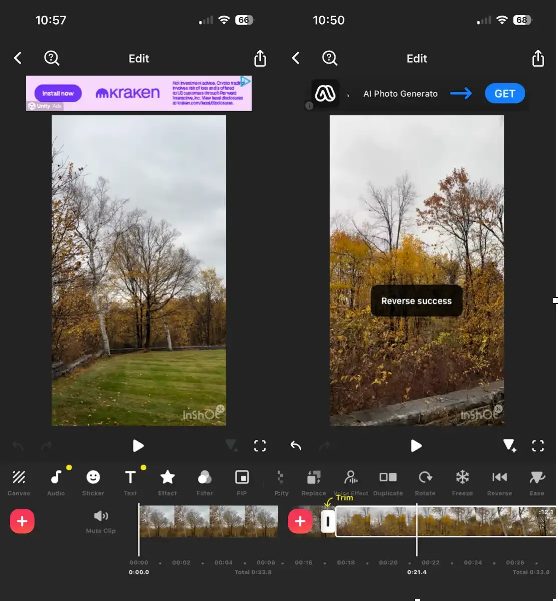 InShot mobile video editor interface