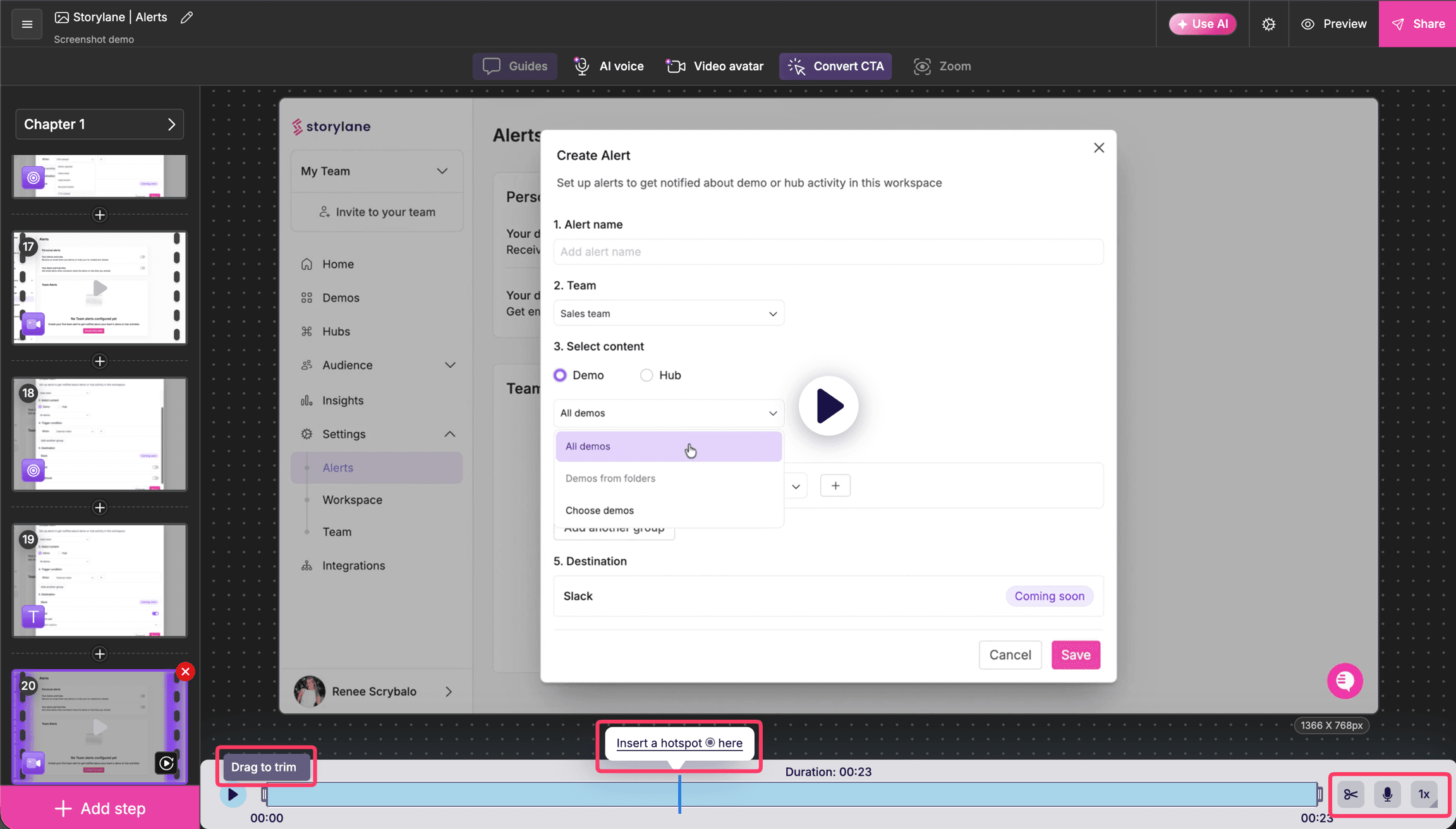 Storylane interactive demo builder interface